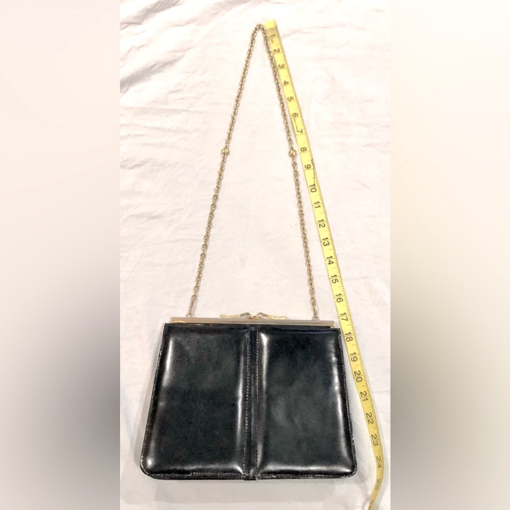 PIERE CARDIN black leather kiss lock chain clutch/purse size 9x7 great condition - Picture 12 of 15